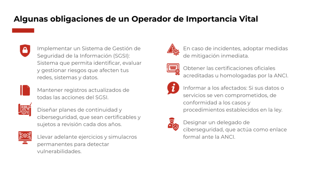algunas obligaciones de un operador de importancia vital